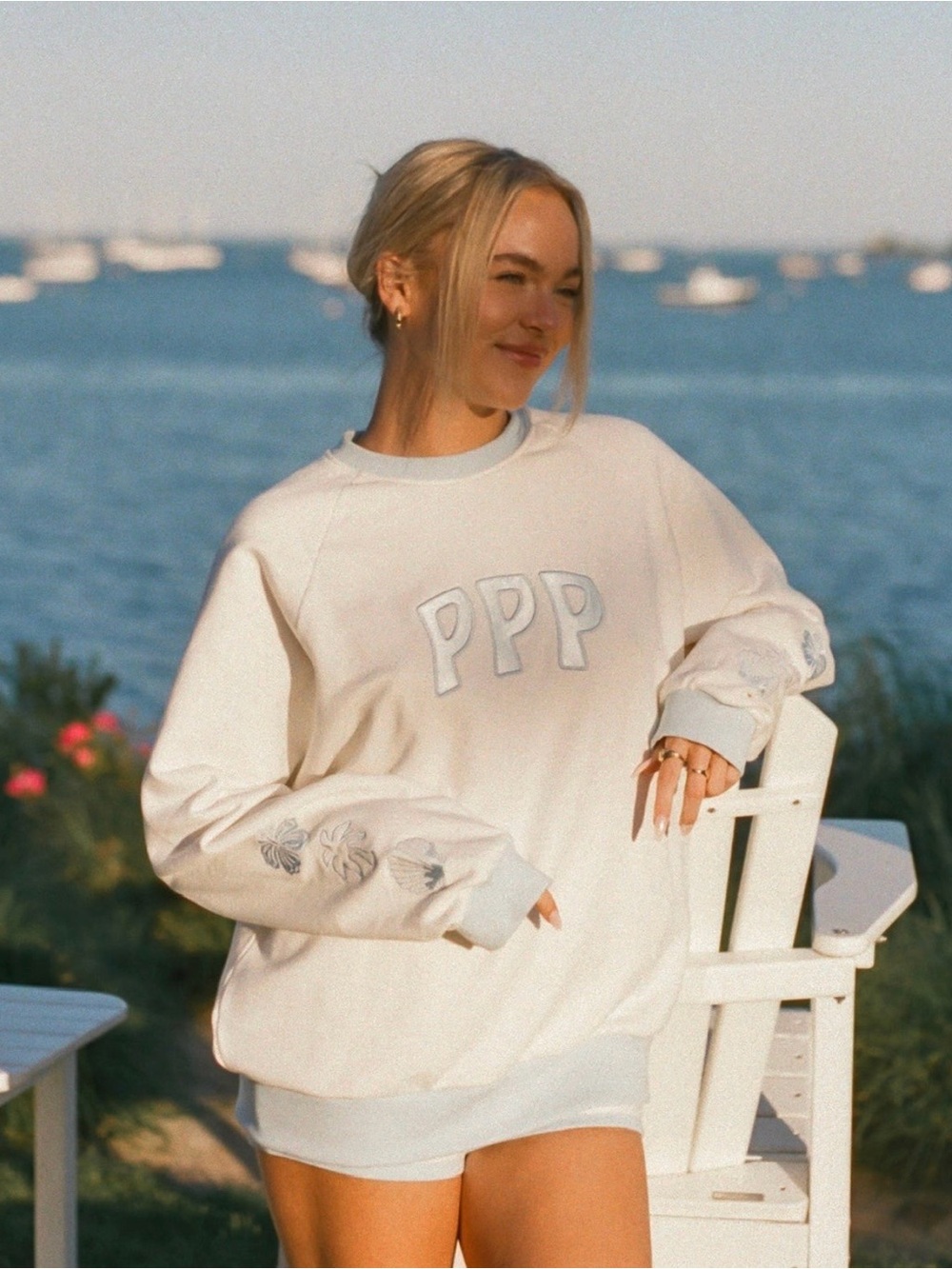 NWT Pink Palm Puff Crewneck Sweatshirt in Seasalt. XS | Dust Bag | Sold Out